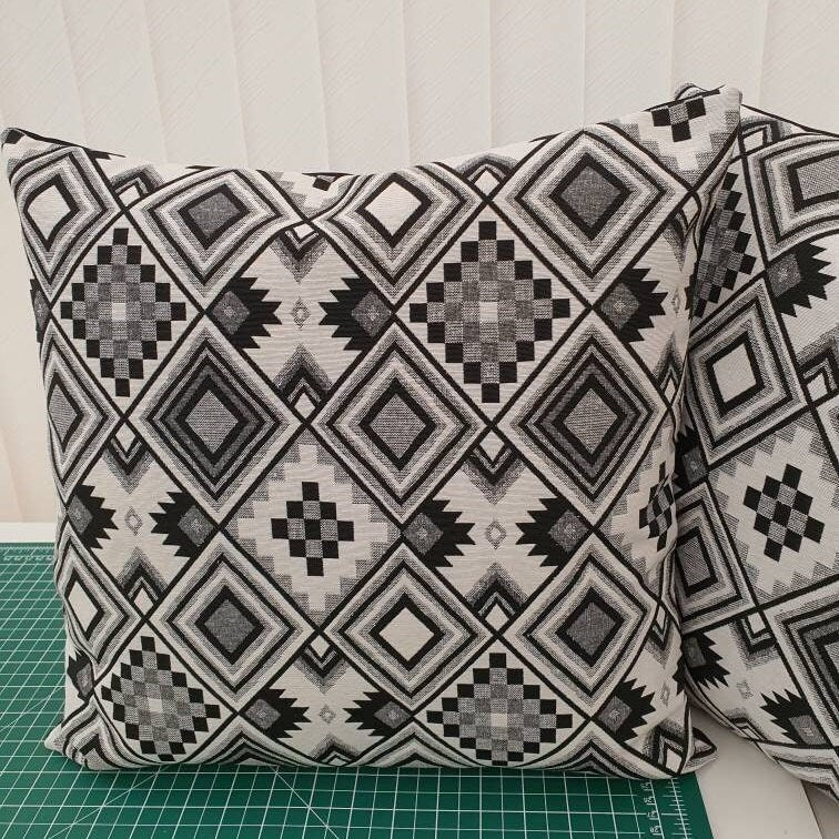 New World Patchwork - Handmade White & Black Zipped Cushion Cover (18x18)