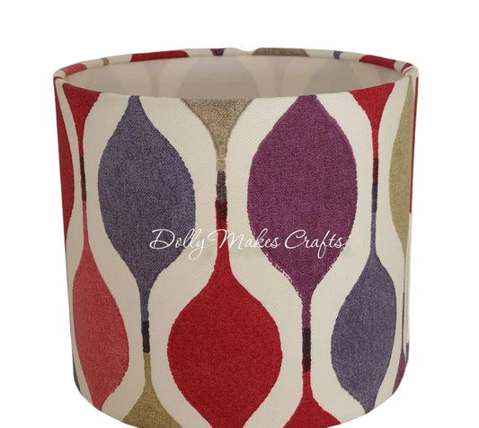Verve Berry drum lampshade with berry-coloured oval shapes on cream fabric.